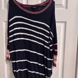 Express Navy and White Striped Long Sleeve Top